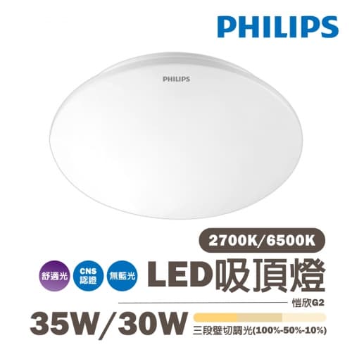 【飛利浦】LED 愷欣吸頂燈 30W 35W 黃光/白光 全電壓 三段壁切調光