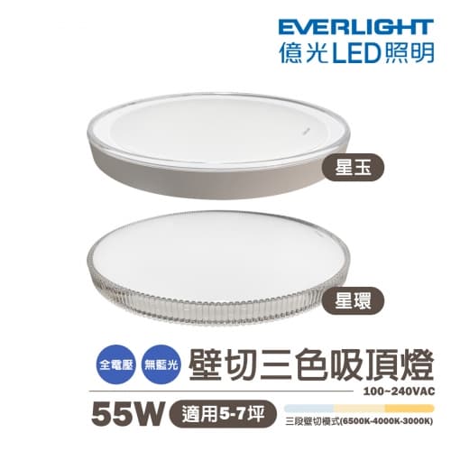 【億光】LED 55W 星環/星玉壁切調色吸頂燈 全電壓 適用5坪